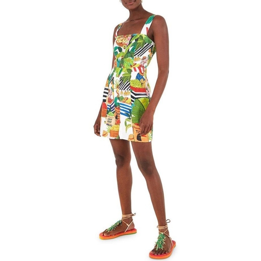 Farm Rio‎ Tropical Fair Linen Mini Dress Medium Multicolor Market Boho Vacation
